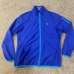 Champion Elite Windbreaker Jacket Women's Electric Blue Full Zip Logo Large EUC